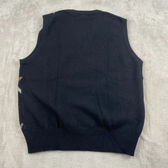 Jaymar Sport Mens Sweater Vest L Lambswool Argyle V-Neck Black Knit Classic - Picture 8 of 8